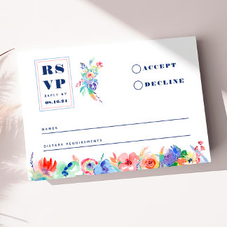 Modern Floral Rainbow LGBTQ Wedding RSVP Card