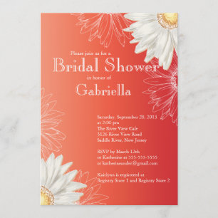 Modern Floral Red Daisy Bridal Shower Invitation