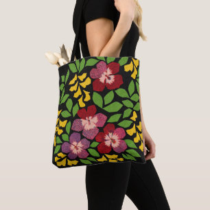 Modern Floral Red Green and Yellow Tote Bag
