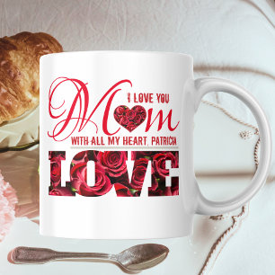 Modern Floral Red Heart I Love You Mum Mothers Day Coffee Mug