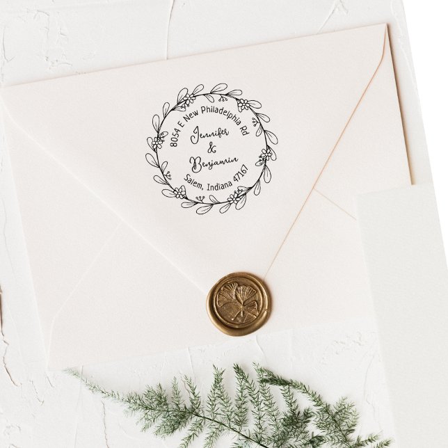 Modern Floral Return Address, Couple   Rubber Stamp (Creator Uploaded)
