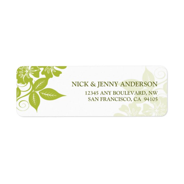 Modern Floral Return Address Label (lime/white) (Front)