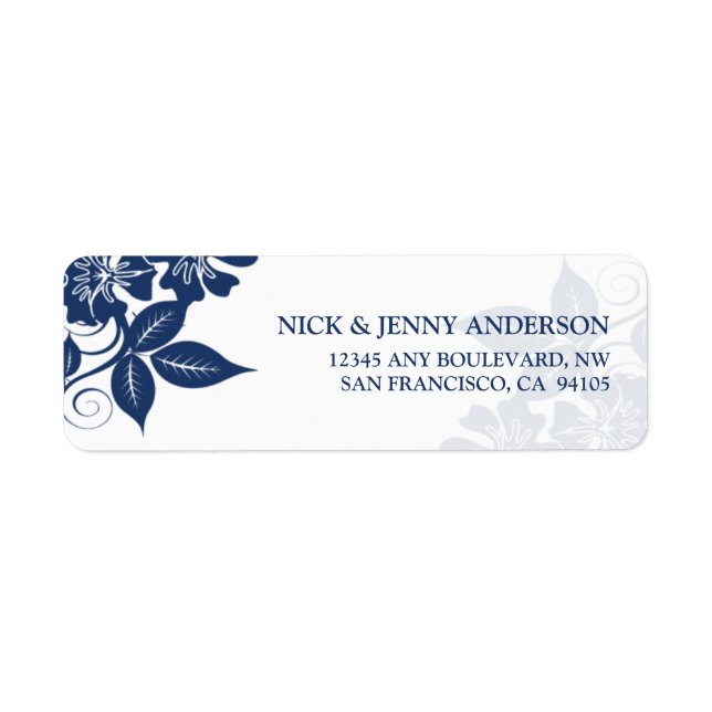Modern Floral Return Address Label (navy/white) (Front)