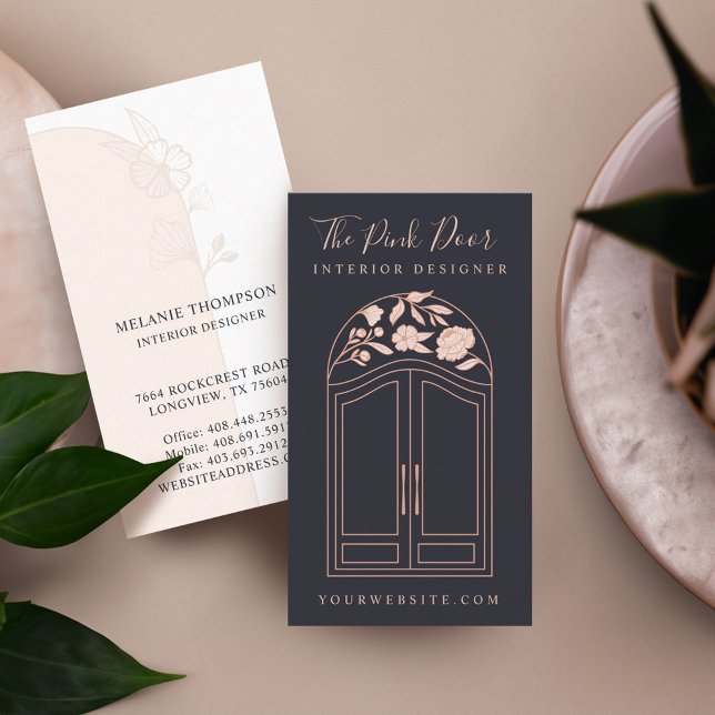 Modern Floral Rose Arch Entrance Front Door Navy Business Card (Modern Floral Rose Arch Entrance Front Door Navy Business Card)