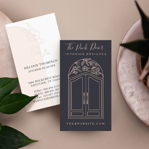 Modern Floral Rose Arch Entrance Front Door Navy Business Card