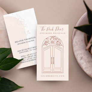 Modern Floral Rose Arch Entrance Front Door Pink Business Card