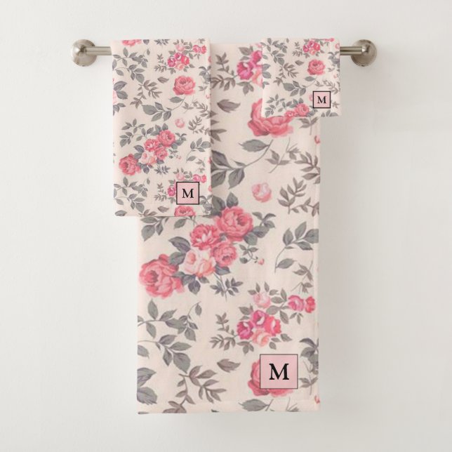 Modern Floral Rose Bath Towel Set (Insitu)