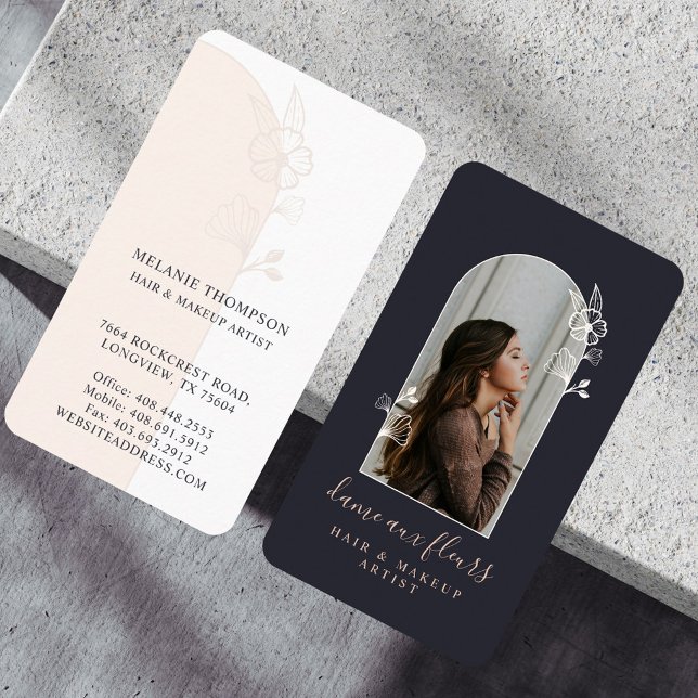 Modern Floral Rose Beauty Photo Arch Black Business Card (Modern Floral Rose Beauty Photo Arch Black Business Card)