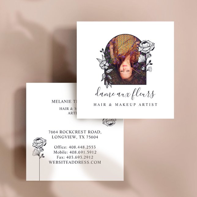 Modern Floral Rose Beauty Photo Arch White Square Business Card (Modern Floral Rose Beauty Photo Arch White Square Business Card)