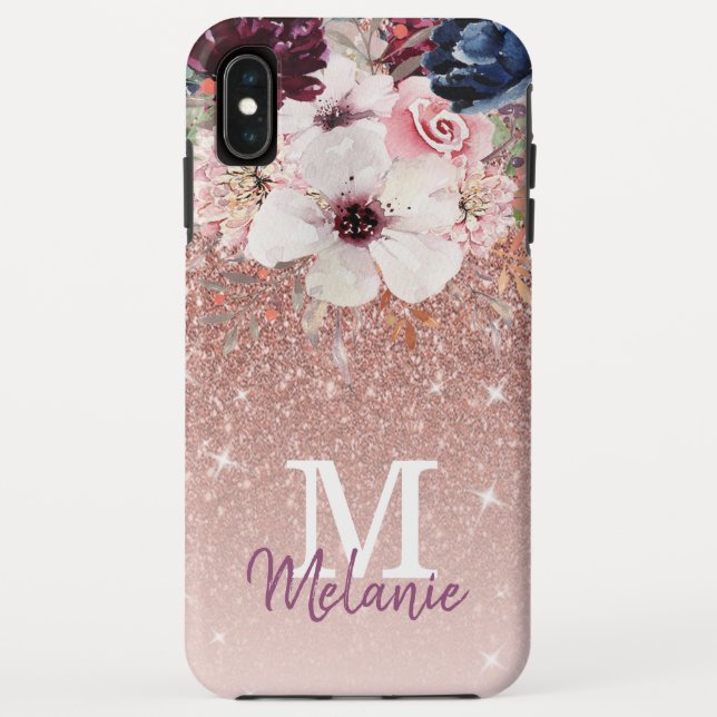 Modern Floral Rose Gold Glitter iPhone XS Max Case (Back)