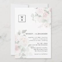 Modern Floral Roses Monogram Crest Wedding