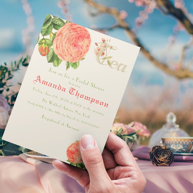 Modern Floral Roses Tea Party Brunch Bridal Shower Invitation (Creator Uploaded)