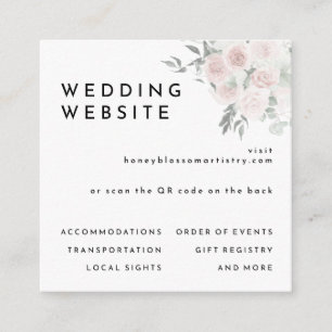 Modern Floral Roses Wedding Website QR Code Enclosure Card