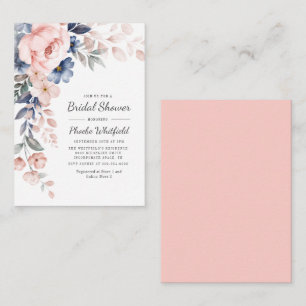 Modern Floral Rustic Pink Blue Bridal Shower Card