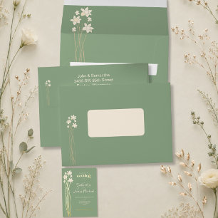 Modern Floral Sage and Ivory Wedding Invitation Envelope