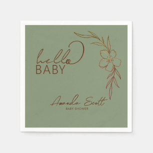 Modern Floral Sage Green Hello Baby Napkin