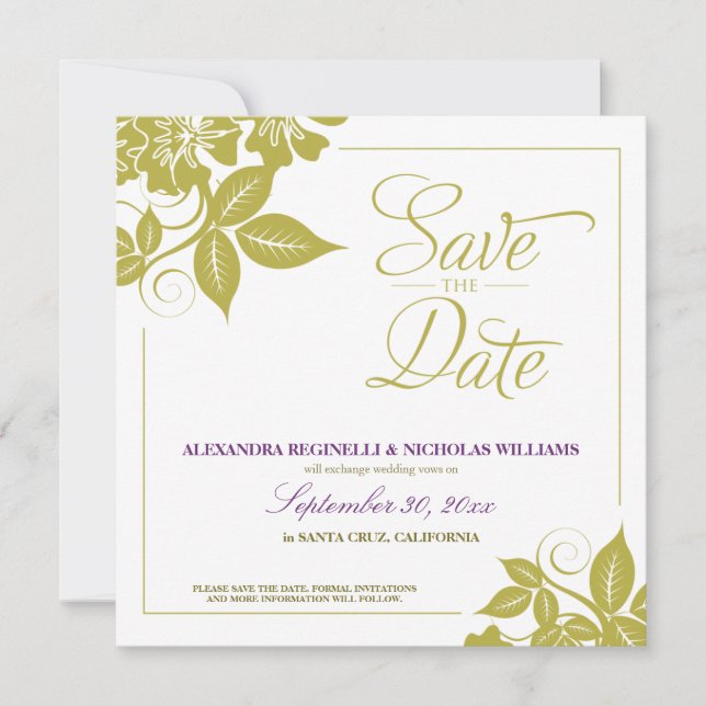 Modern Floral Save the Date Announcement (lime) (Front)