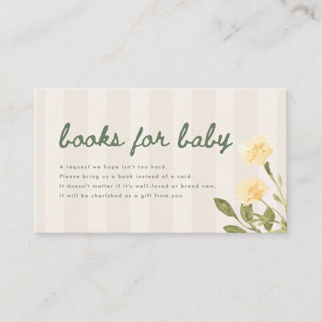 Modern Floral Script "Books for Baby" Shower Enclosure Card (Front)