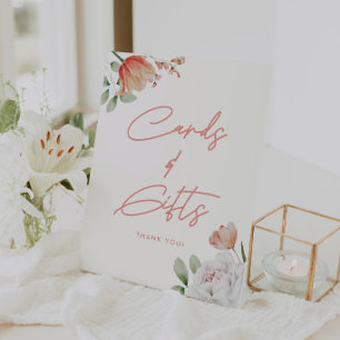 Modern Floral Script "Cards & Gifts" Bridal Shower Pedestal Sign