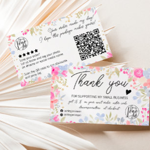 Modern floral script order logo thank you qr business card