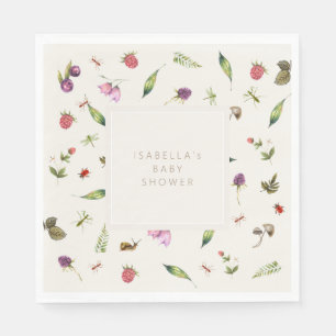 Modern Floral Shower Greenery Berries Insects Napkin