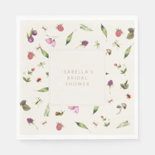 Modern Floral Shower Greenery Berries Insects Napkin