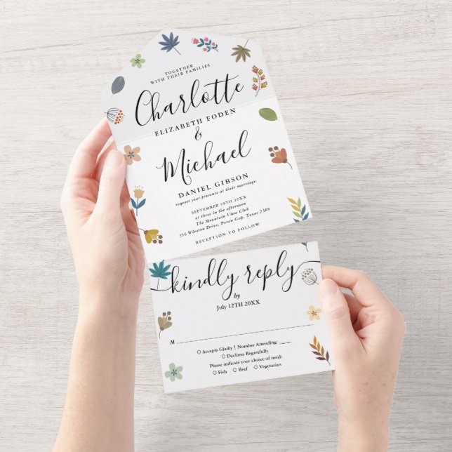 Modern Floral Signature Script Wedding All In One Invitation (Tearaway)