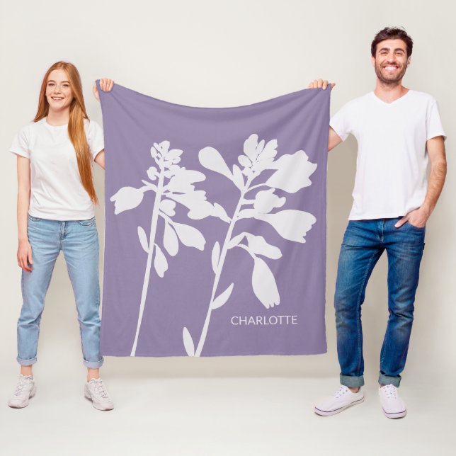 Modern Floral Silhouette Custom Name  Fleece Blanket (In Situ)