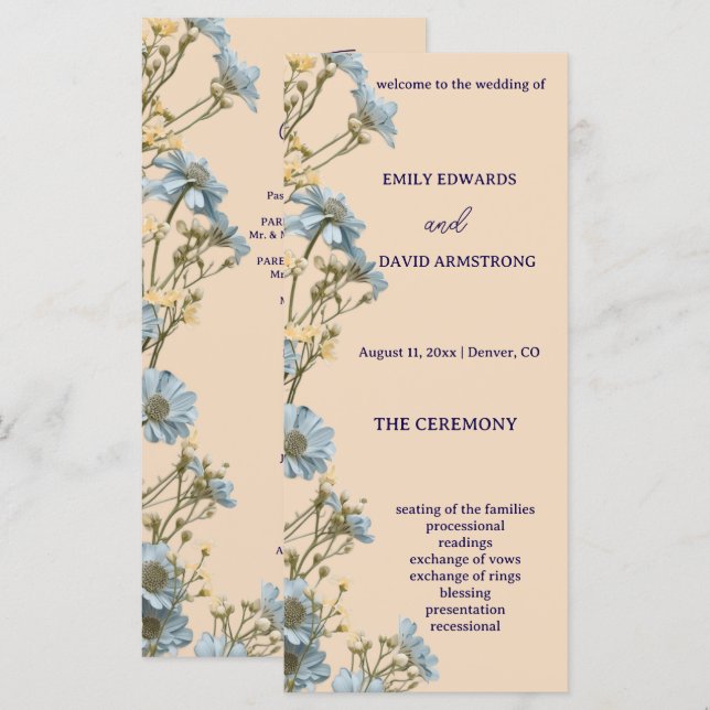 Modern Floral Simple Wedding Program (Front/Back)