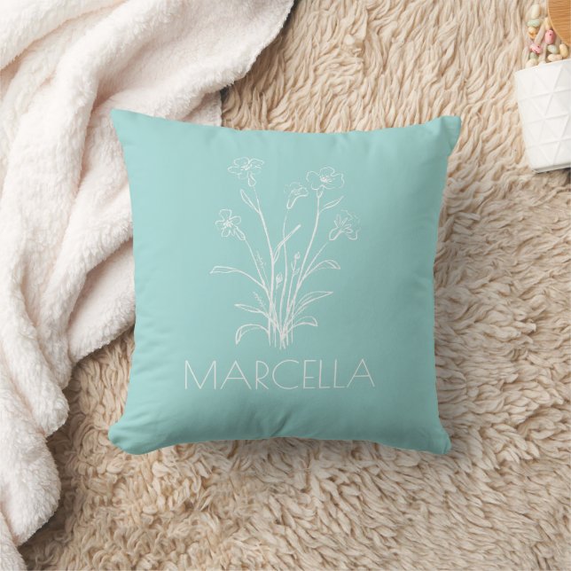 Modern Floral Sketch Custom Name  Cushion (Blanket)