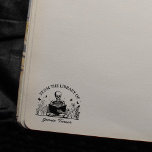 Modern Floral Skull Bookplate From the Library Of Rubber Stamp<br><div class="desc">This "From the Library Of" rubber stamp features a book, flowers a skull reading and a custom name.</div>