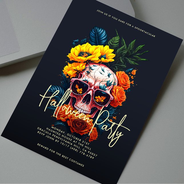 Modern Floral Skull Halloween Party Invitation (Floral Skull Halloween Party Invitation
)