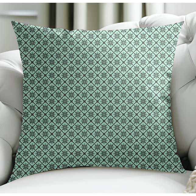 Modern Floral Small Plaid Pattern Light Teal Cushion (Creator Uploaded)