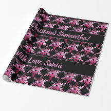 Modern Floral Snowflakes Pattern Black Red Pink