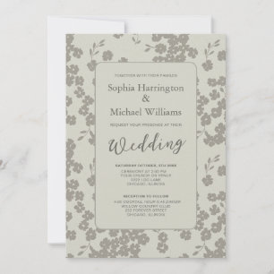 Modern Floral Soft Grey Wedding Invitation QR Code