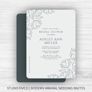 Modern Floral Space Grey Wedding Bridal Shower Invitation