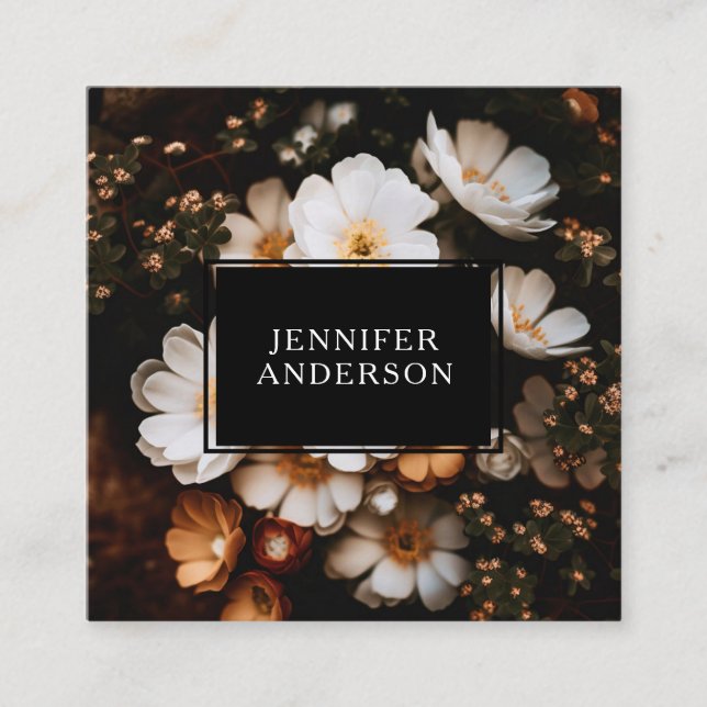 Modern floral square business card (Front)