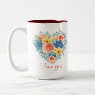 Modern Floral Succulent Macaron Heart   I Love You Two-Tone Coffee Mug