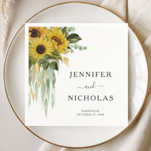 Modern Floral Sunflower Wedding Napkin