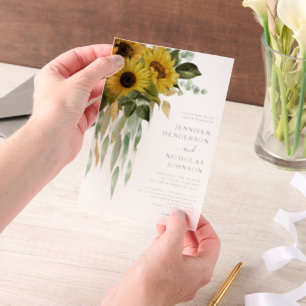 Modern Floral Sunflowers Wedding Vellum Invitations