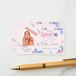 Modern Floral Sweet 16 pink Birthday Enclosure Card