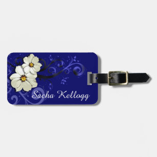 Modern Floral Swirling Curlicues navy Luggage Tag
