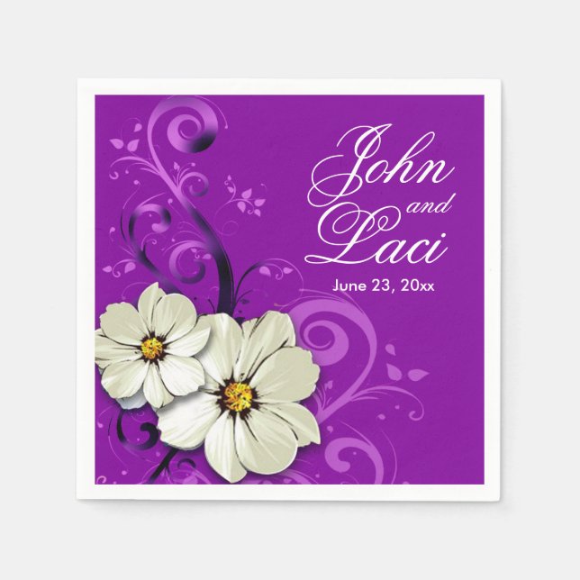 Modern Floral Swirling Curlicues | purple Napkin (Front)