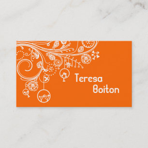 Modern floral swirls & birds orange business card