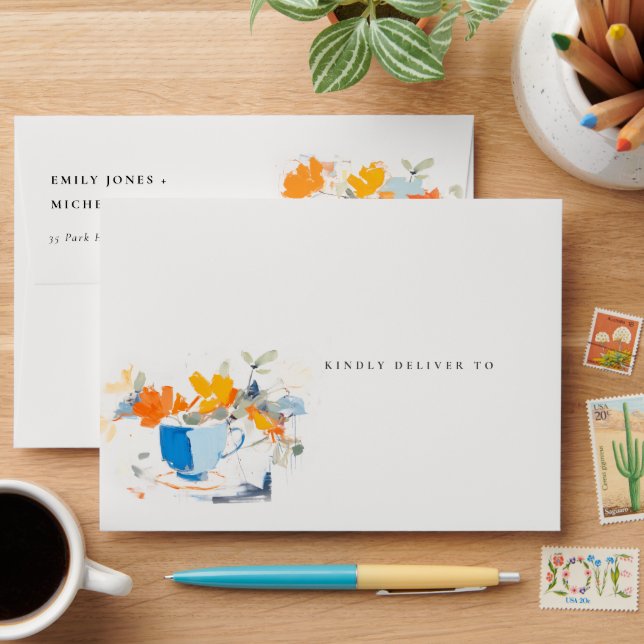 Modern Floral Tea Cup Bridal Shower Tea Party  Envelope (Desk)