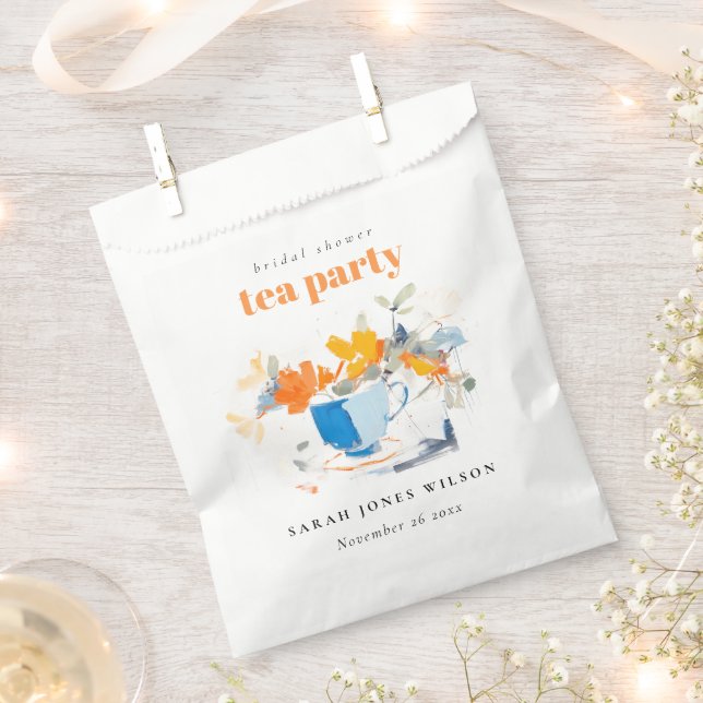 Modern Floral Tea Cup Bridal Shower Tea Party  Favour Bags (Clipped)