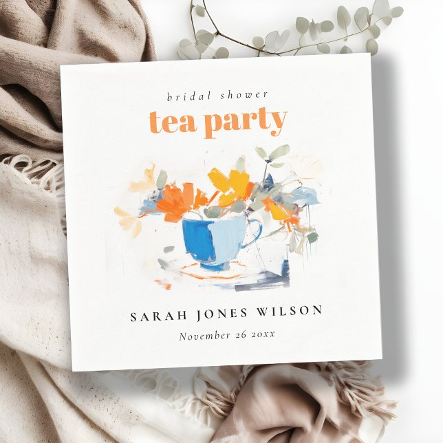 Modern Floral Tea Cup Bridal Shower Tea Party  Napkin (Creator Uploaded)