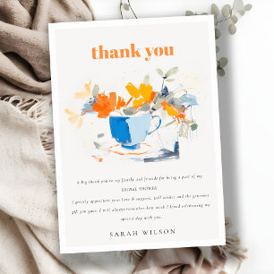 Modern Floral Tea Cup Bridal Shower Tea Party  Thank You Card