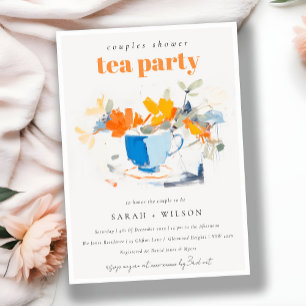 Modern Floral Tea Cup Couples Shower Tea Party Invitation