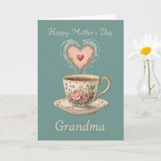 Modern Floral Tea Cup Grandma Stylish Mothers Day  Card
